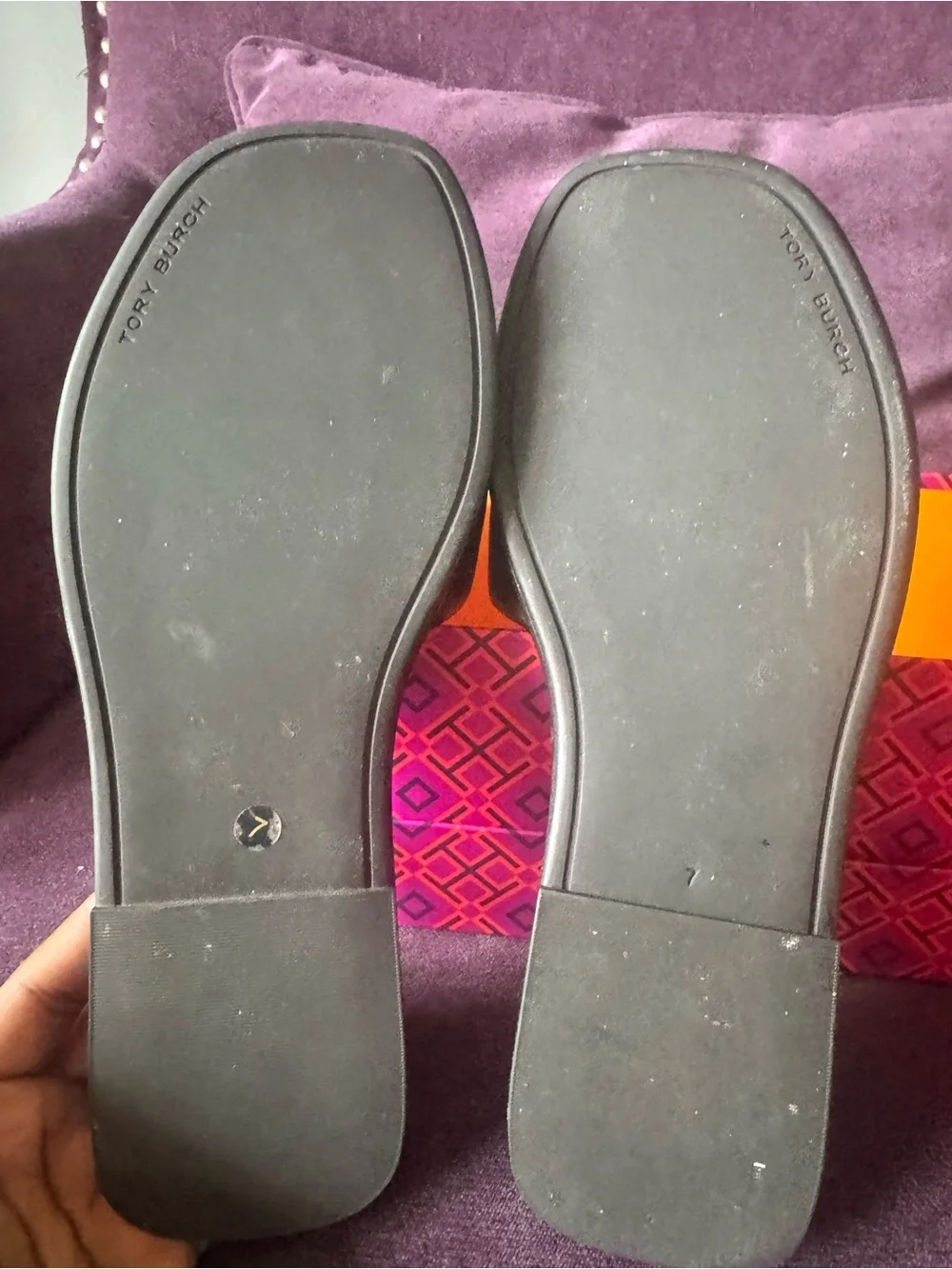 Tory Burch Black Slide Sandals with Gold Logo Trim